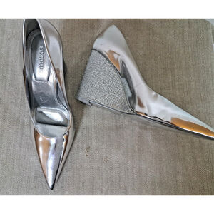 SIMKHAI Shoes Wedge Size EU37-US 7 Silver Mirrored Rhinestone Metallic‎